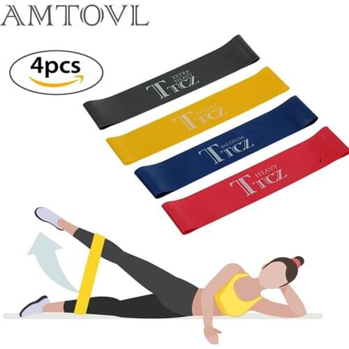 AMTOVL Set Of 4 Heavy Duty Yoga Resistance Bands Loop Fitness Elastic Band 10-40 Lbs Training Gum Pilates Sport Crossfit Workout