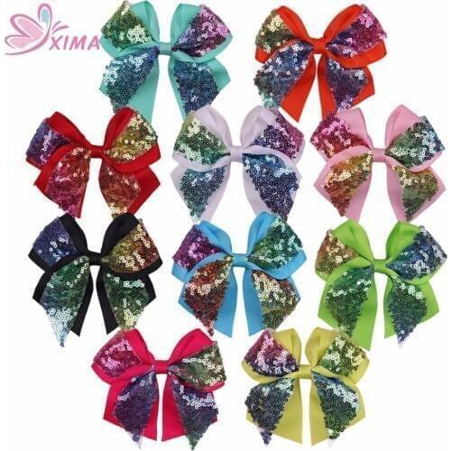 XIMA 1PC Retail 4.5'Sequin Hair Bows with Clip Kids Sequin Bows Hair Clips Hairgrips Girls Hair Accessories