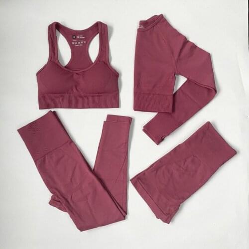 Seamless Yoga Set Women Gym Clothes Sportswear Fitness Bra Long Sleeve Crop Top High Waist Leggings Workout Shorts Sport Set