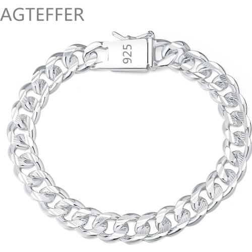 AGTEFFER 925 Sterling Silver Geometric 10mm Square Buckle Bracelet For Women Wedding Engagement Party Jewelry