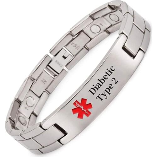 Wollet Medical Alert Bracelet for MenWomen Unisex Stainless Steel Personalized 20CM with Easy Link Lengthen to 21.5CM Width 14MM