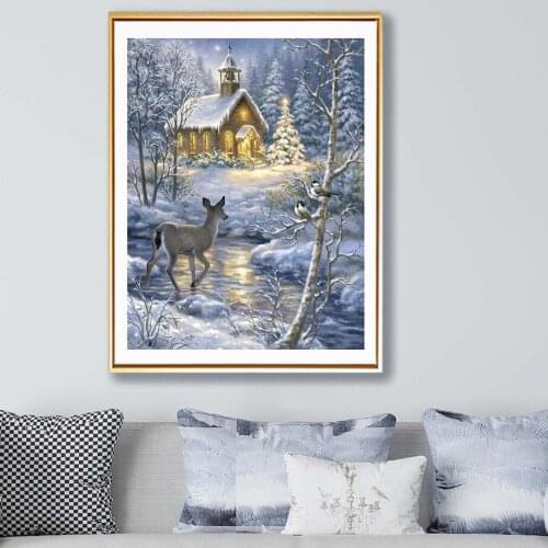 Diy 5D Diamond Painting Winter Snow Landscape Cross Stitch Full Diamond Embroidery Nature and Animal Rhinestones Mosaic Picture