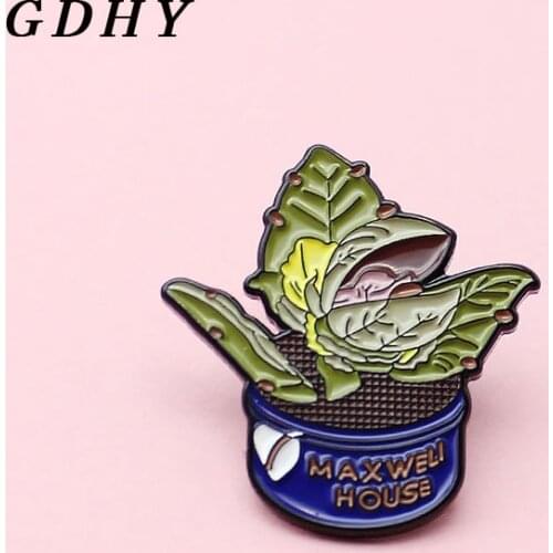 GDHY Botany Potted plant enamel pins maxweli house Cabbage Plant Brooches coat backpack Lapel Pin Badge Jewelry Kids Pins Gift