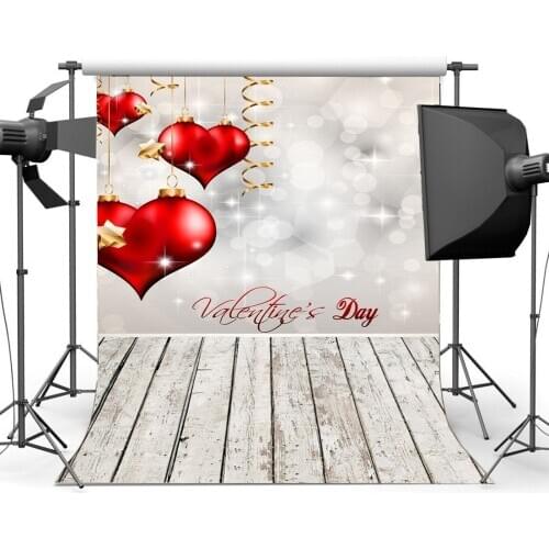Valentines Day Backdrop Sweet Red Hearts Bokeh Glitter Sequin Rustic Stripes Wood Floor Photography Background