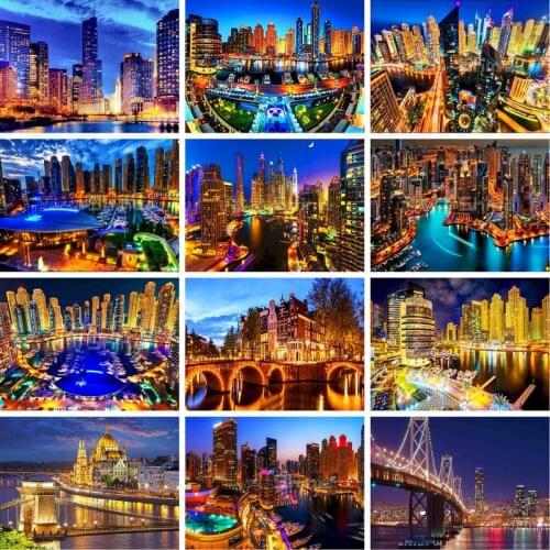 GATYZTORY 60×75 Frame DIY Painting By Numbers Night city Landscape Paint By Numbers Drawing On Canvas Unique Gift Home Decoratio