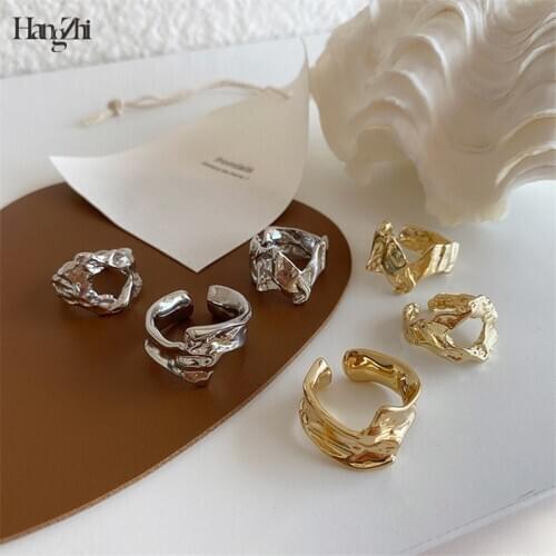 Hangzhi French Women Ring Retro Lava Tin Foil Texture Hollow Irregular Light Luxury Niche Design 2020 Index Finger Ring