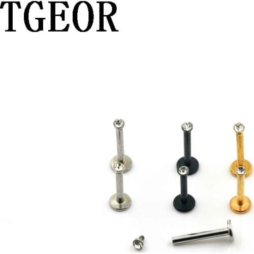 Free shipping Hot 16G lip piercing 30pcs surgical Stainless Steel gem crystal internally thread titanium plated labret ring