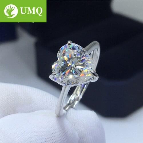 UMQ 925 Silver Excellent Cut 3 ct D Color Pass Diamond Test Heart Shaped Moissanite Ring Women Forever Love Wedding Jewelry