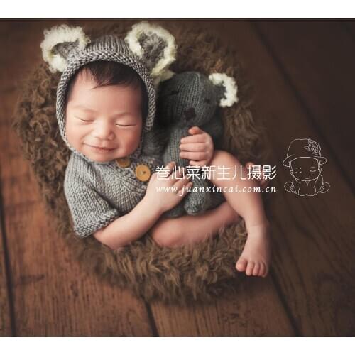 Newborn Boy Hooded Romper Knitted Animal Koala Clothes Cute Toy Crochet Doll Newborn Baby Girl pants Set Photography Props