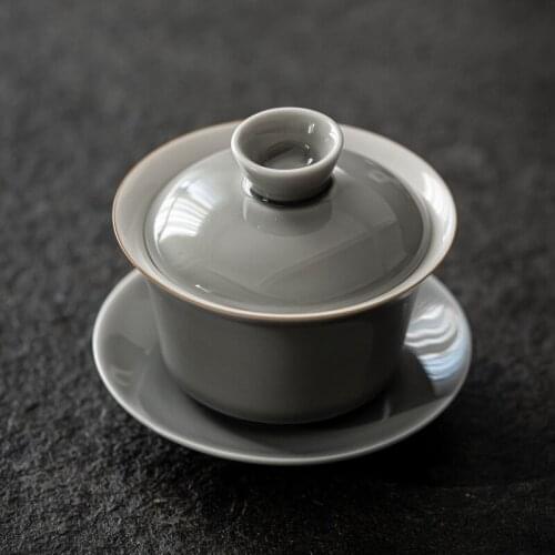 Ice grey glaze three CAI covered cup ceramic tea bowl household kung fu tea bowl large simple Japanese tea set