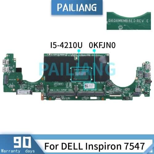 PAILIANG Laptop motherboard For DELL Inspiron 7547 I5-4210U Mainboard DA0AM6MB8E0 0KFJN0 DDR3 tesed