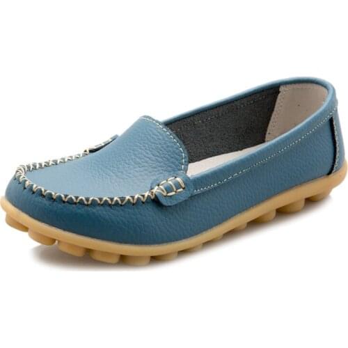 Miaoguan New Spring Autumn Slip on Shoes Woman Genuine Leather Women Flats Womens Loafers Moccasins Female Shoe Plus Size 43 44