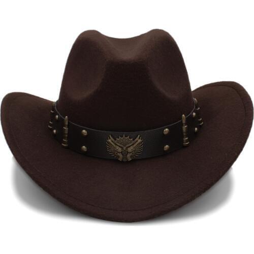 Fashion Wome Black Wool Chapeu Western Cowboy Hat Jazz Sombrero Hombre Cap Elegant Lady Cowgirl Hats Size 56-58cm