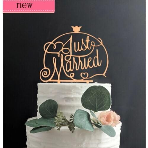 Just married wood cake topper for rustic wedding engagement party decoration cake decorating supplies