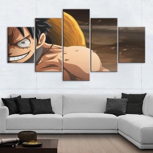 Wall Art Modular Luffy Hat Canvas Painting HD Printed One Piece Anime Japan Pictures Home Decoration Living Room Poster Framed