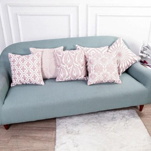 Geometric Wool Embroidery Cotton Canvas Sofa Cushion Bedroom Living Room Sofa Pillowcase Pink