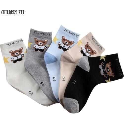 5 pairs CHILDREN WIT spring autumn Cartoon cute bear pattern cotton children socks 1-8 year kids socks boys girls socks
