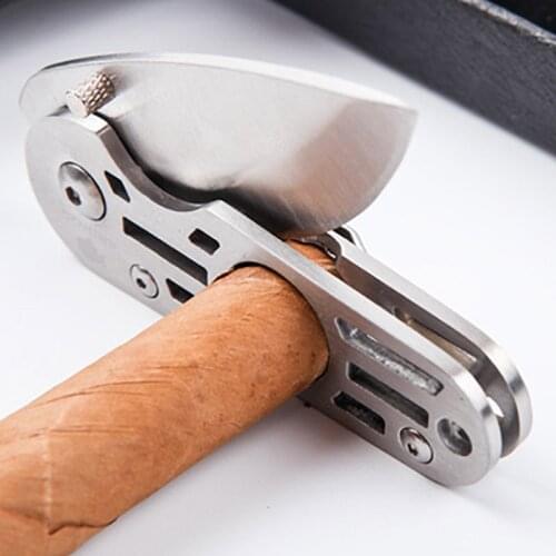Newest 2 in 1 stainless steel Cigar cutter knife Pocket Travel multifunctional Cigar Accessories With Cigar Punch And Gift Box