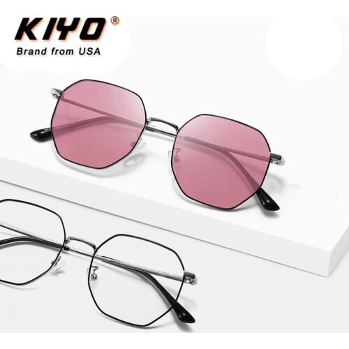 KIYO Brand 2020 New Women Men Round Anti-Blue Light Photochromic Sunglasses Metal Classic Sun Glasses UV400 Driving Eyewear 9646