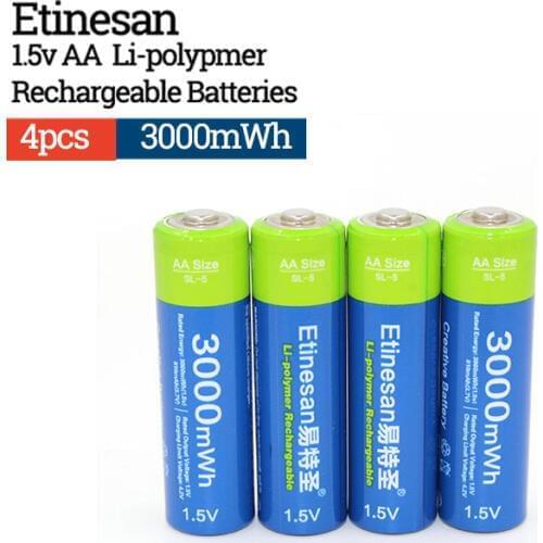 Etinesan 1.5V AA 3000mWh Rechargeable Battery Lithium polymer Batteries Apply to Camera Wireless Mouse Toy ect