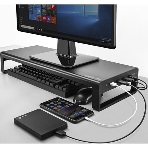 Computer Monitor Shelf Splitter Type-c USB Port Quick Charger Aluminum Alloy Bracket Desktop Storage Wireless Charge Bed Table