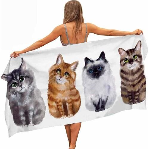 HELENGILI Cartoon Cat Microfiber Pool Beach Towel Portable Quick Fast Dry Sand Outdoor Travel Swim Blanket Thin Yoga Mat