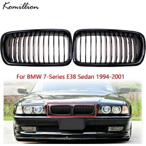 2Pcs Front Center Racing Grille Gloss Black Grilles Car Styling for BMW 7-Series E38 Sedan 1994 1995 1996 1997 1998 1999-2001