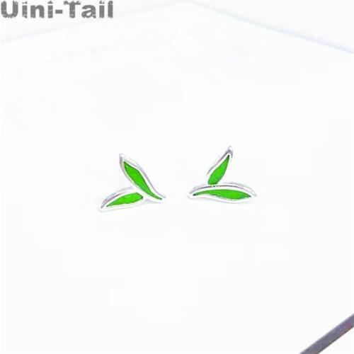 Uini-Tail 2019 new listing 925 sterling silver simple green leaves earrings fashion creative sweet green two small leaf earrings
