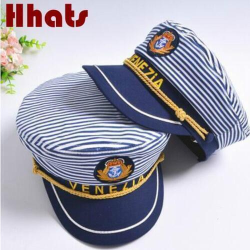 Striped navy military hat cap fashion flat sailor captain hat family sailor cap bone women men tage costumes