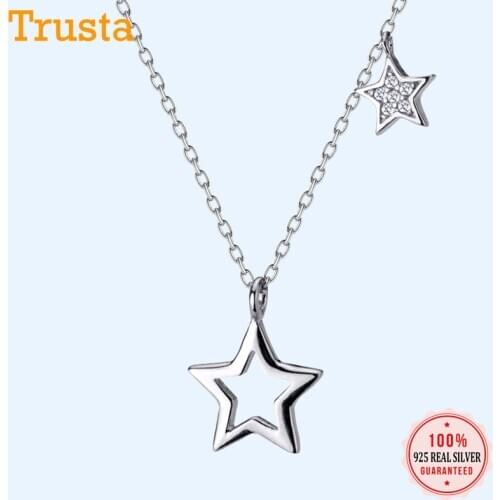 Trustdavis 100% 925 Solid Real Sterling Silver Hollow Star Pendant Short Necklace For Women Girls Lady Gift Fine Jewelry DA220