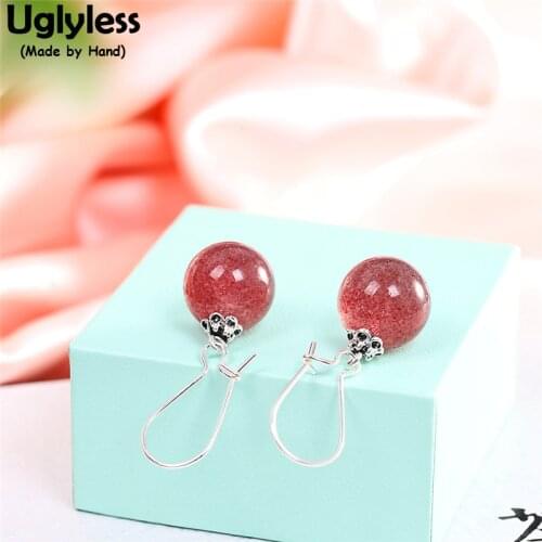 Uglyless Multi Gemstone Simple Fashion Candy Earrings for Women 925 Silver Ear Hooks Chalcedony Pearls Strawberry Quartz Brincos