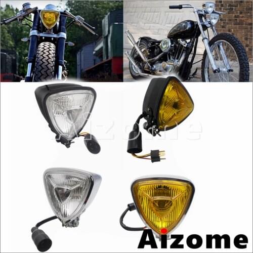 Universal Cafe Racer Vintage Headlight H4 55/60W 12V Motorcycle Triangle Headlamp Retro Front Lamps for Harley Chopper Bobber