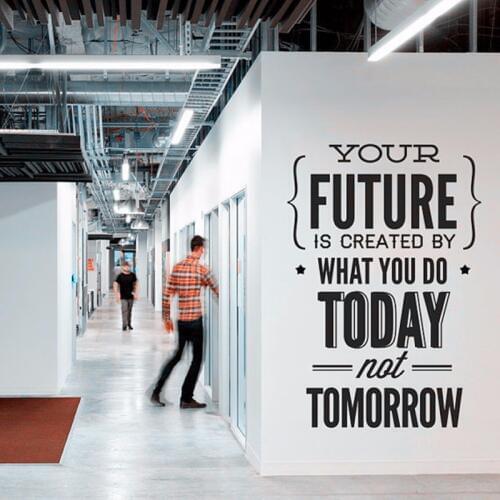 Inspirational Work Quote Wall Sticker Your Future is Created by What you do Today Saying Vinyl Wall Decals Office Decor AC634