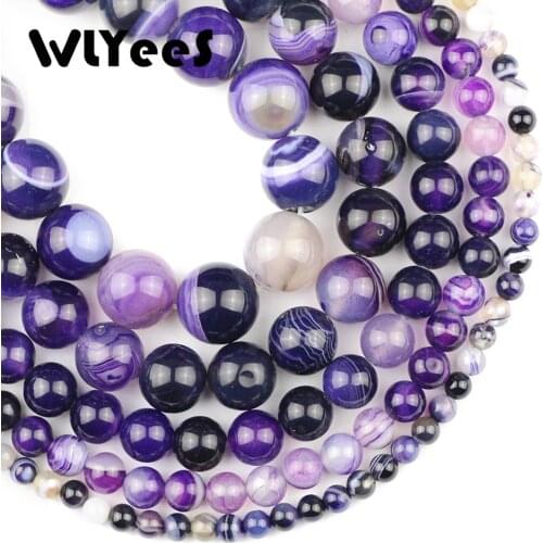 WLYeeS Natural Stone Purple Stripe banded carnelian 4-12mm Round Loose bead for jewelry bracelet necklace Accessories making DIY
