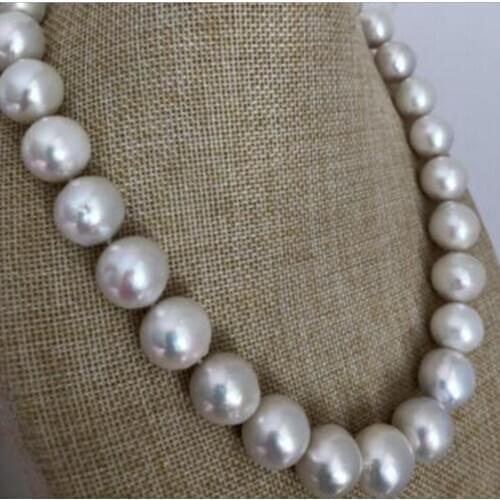 Jewelry Free Shipping noble jewelry gorgeous 12-14mm south sea round white pearl necklace 925s
