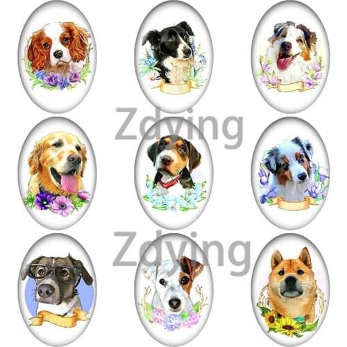 Zdying Love Pet Animal Dogs Flower Oval Shape Glass Cabochons Beads DIY Earrings Brooch Demo Flat Back Making Jewelry Findings