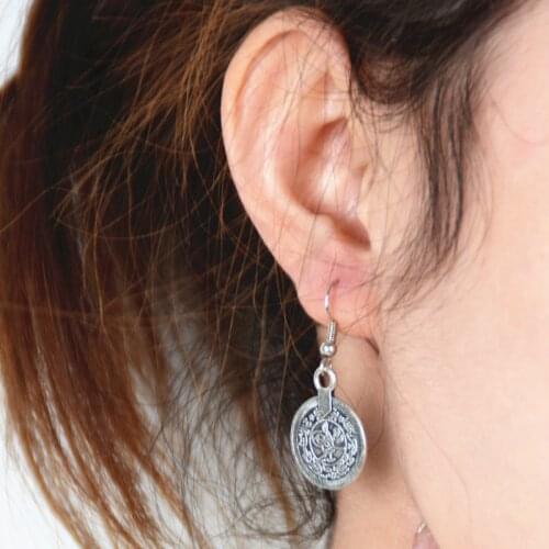 Coin Ear Stud Earring Womens Coin Tassel Drop Earrings Ancient Silver Color Lovers Vintage Jewelry Pendientes Kolczyki