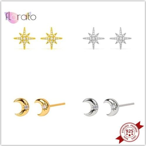 925 Sterling Silver Ear Needle Star Moon Earrings Exquisite Snowflake Earrings Tiny Prevent Allergy Stud Earrings for Women