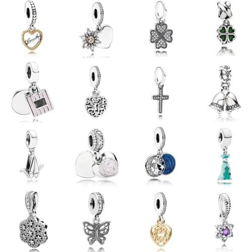 NEW 2021 100% 925 Sterling Silver Four-Leaf Clover Butterfly Bell Charm Pendant Fit DIY Original Bracelet Fshion Jewelry Gift