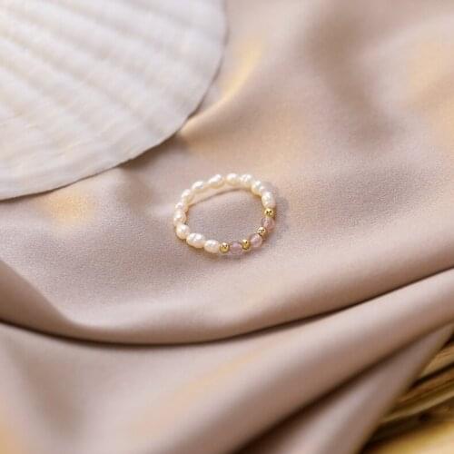 Hand-made crystal fashion handmade beaded pearl ring women wear fashion lady thin ring versatile ring