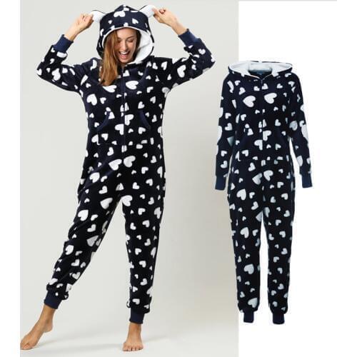 Winter Women Pajama Set Warm Flannel Hooded With Pocket Onesie Fluffy Sleepwear Female One-piece Jump Suits Pyjama Homewear
