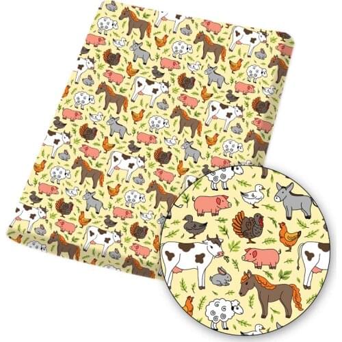 Polyester Cotton Fabric Cartoon Pattern Farm Animal Print Home Textile Garment Sewing Crafts Mask Material 45*145cm 1pc