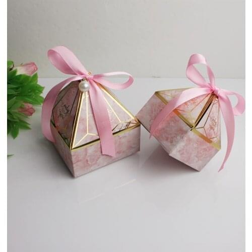 10pcs Diamond Wedding Favors Candy Gift Boxes Baby Shower Paper Chocolate Dragee Packaging Festival Party Wrapping Supplies