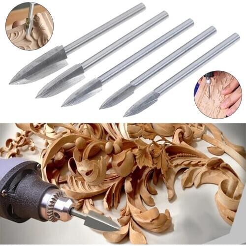 3/4/5/6/8mm 5Pcs Drill Bits Rotary Metal Diamond Grinding Woodworking Engraving Milling Cutters Drill Bits For Dremel Tools