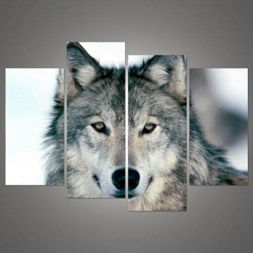 4 Piece Wall Art modular paintings Pictures On Canvas Black And White Grey Wolf The oil modular paintings