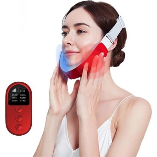 Chin V-Line Up Lift Belt Machine Red Blue LED Photon Therapy Facial Lifting Device Face Slimming Vibration Massager V-Face Care