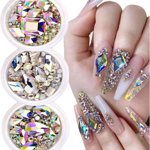 Glitter 3D Rhinestones AB Flat Back Shiny Stones Nail Art Decorations Mixed Size Nail Gems Crystal Strass Accessories Nail Decal