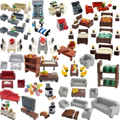 Locking city Sofa Desk Bed Bedroom Decoration Set Building Blocks Childs Gifts Educational Toys Interest Cities Model Toy Suits