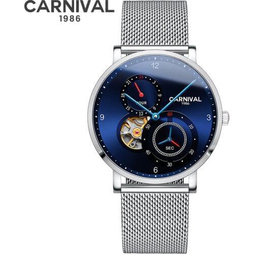 Fashion 2019 Sport Watch Men Waterproof CARNIVAL Tourbillon Mechanical Watches Men Small second dial 24 hours display Sapphire