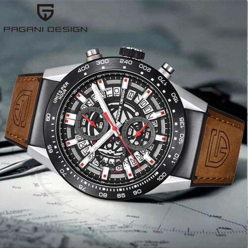 PAGANI DESIGN Men Watch Top Brand Luxury Business Skeleton Chronograph Leather Strap Quartz Watch Waterproof Clock Orologio Uomo
